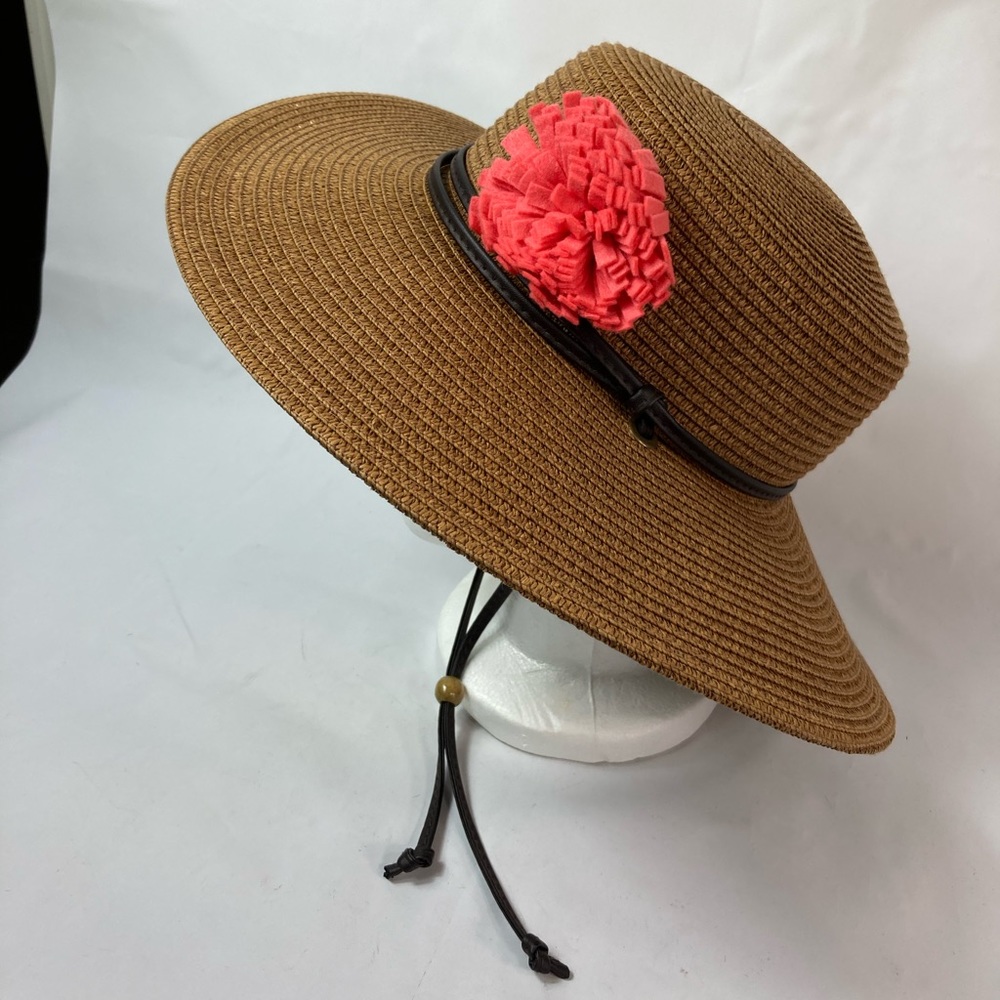Sloggers Wide Rimmed Tan Brim Braided Flower Sun Hat